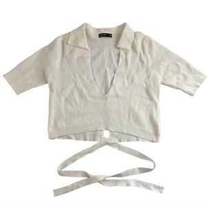 SHEIN 0X White Ribbed Crop Top with Tie Detail 1902-AZ